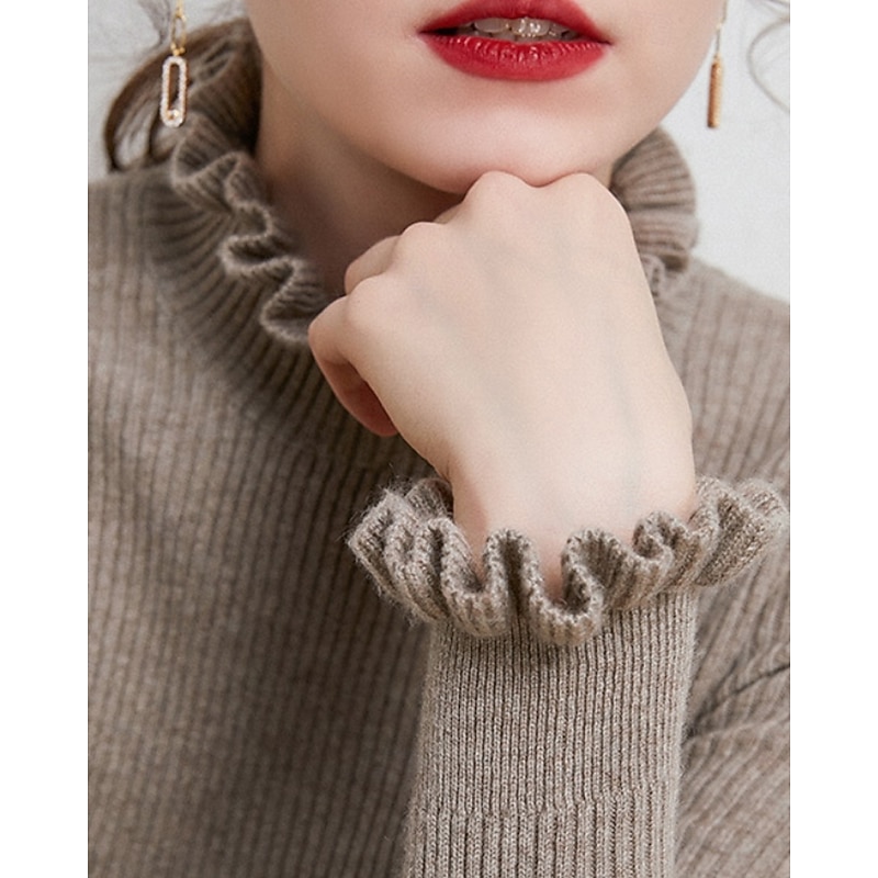 Women's Sweater Pullover Streetwear Casual Solid Color Turtleneck Knitted Long Sleeve Regular Tops Knit Daily Going out Weekend Black White Fall Winter