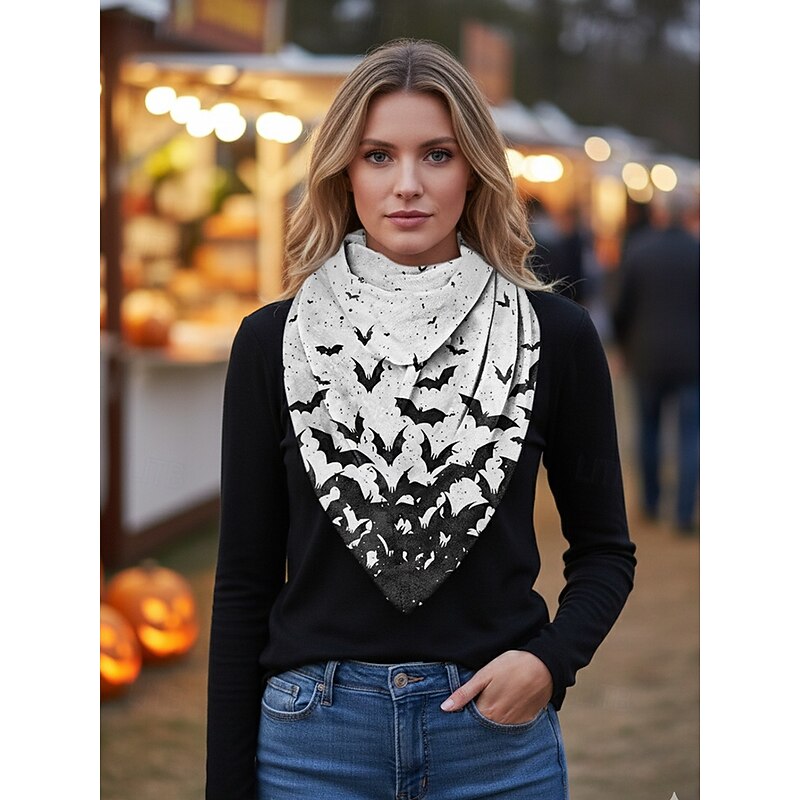 Women's Halloween Bandana Scarf - Spooky Bat, Skull and Spiderweb Print Triangle Neck Gaiter for Masquerade Parties and Everyday Casual Outdoor Wear2