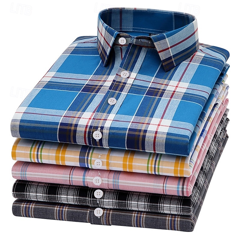 Men's Dress Shirt Casual Shirt Plaid  Check Shirt  Graphic Prints Square Neck Light Yellow Light Pink Black / Gray White / Green Sea Blue Casual Daily Short Sleeve collared shirts Clothing Apparel