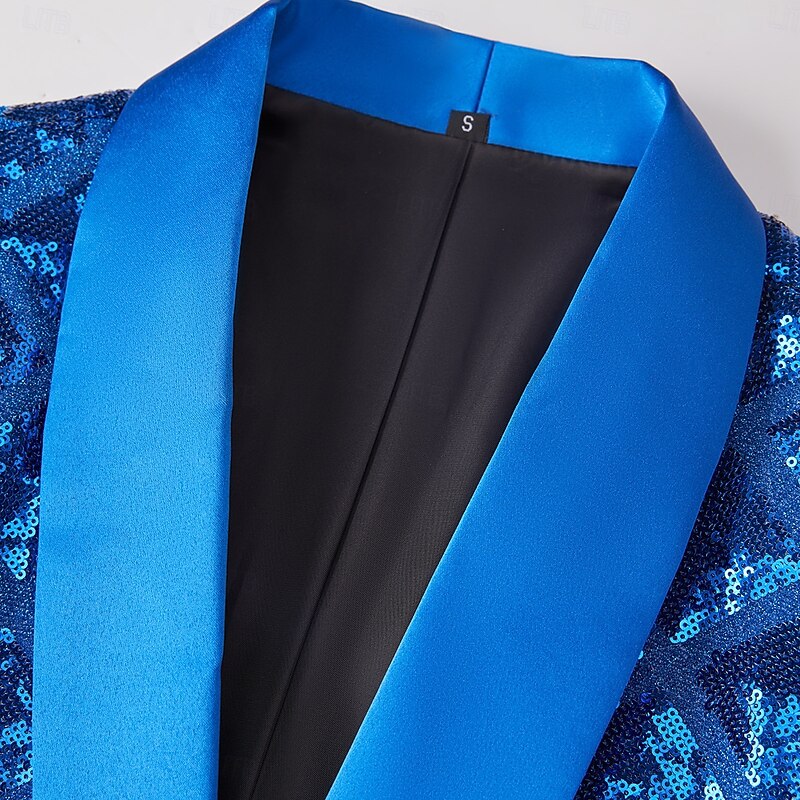 Men's Blazer Jacket Shawl Collar Party Checkered Blazer Black Silver Pink Slim Fit Single Breasted One-button3