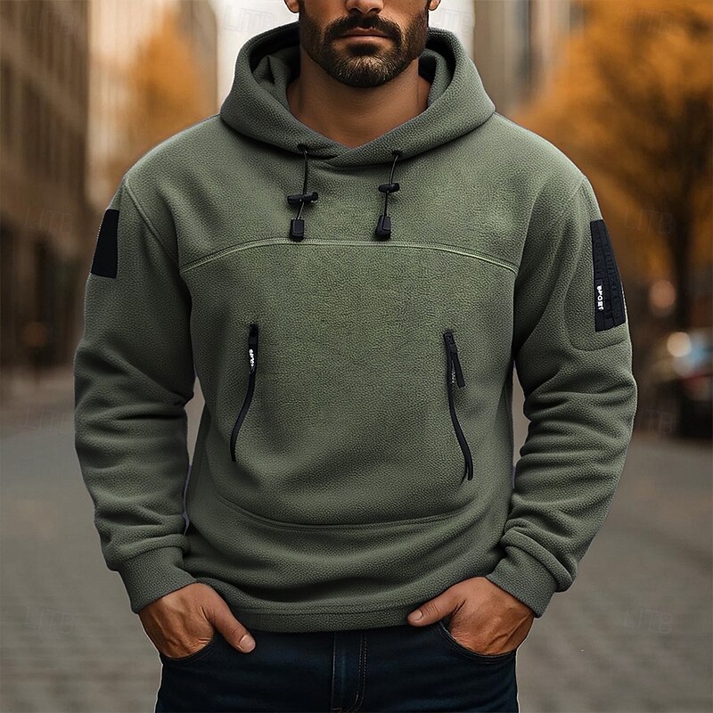 Men's Hoodie Fleece Hoodie Black Army Green Gray Hooded Plain Pocket Sports & Outdoor Daily Holiday Polyester Streetwear Basic Casual Fall Winter Clothing Apparel Hoodies Sweatshirts4