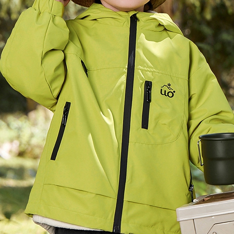 Kids Boys' Hiking Jacket Outdoor Jacket Outerwear Solid Color Long Sleeve Zipper Pocket Comfort Waterproof Windproof Coat Outdoor Fashion Daily Black Green Spring Fall 4 years+2