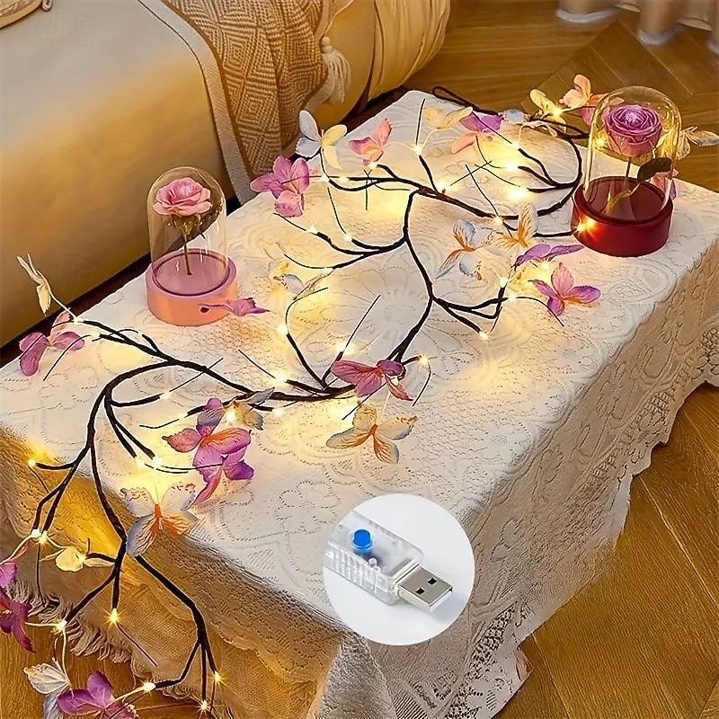 Butterfly Branch LED String Light 1.7m 48LEDs USB Powered 8 Mode Lighting for Indoor Room Living Room Office Fence Wall Valentine's Day Wedding Thanksgiving Christmas Party Atmosphere Decoration4