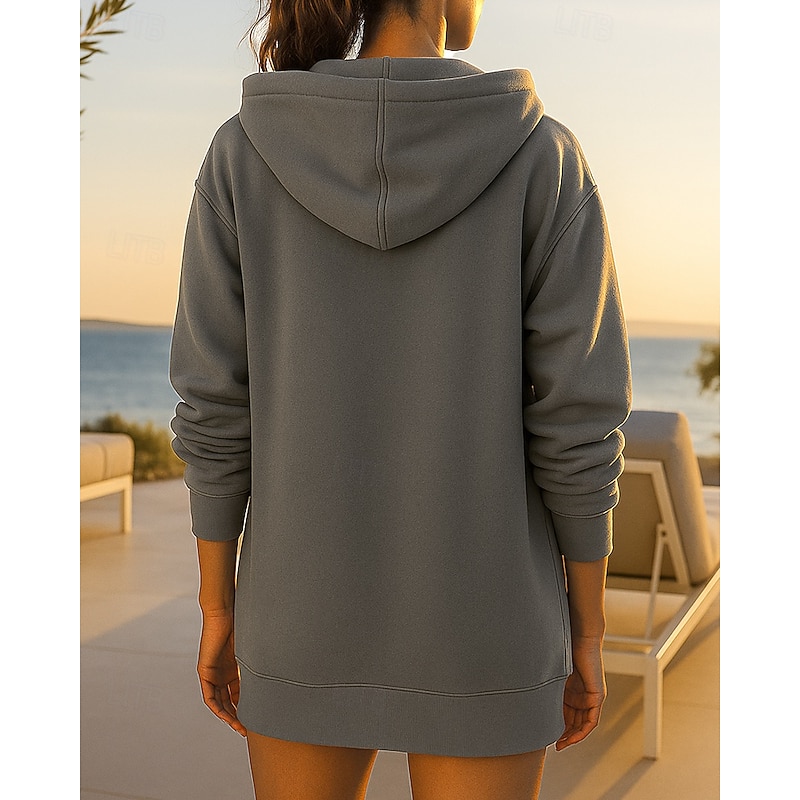 Women's Hoodie Sweatshirt Lounge Zip Up Coat with Pockets Long Sleeve Top Athleisure Fall Solid Colored Outdoor Travel Vacation Sportswear Activewear Wine Red Black White2