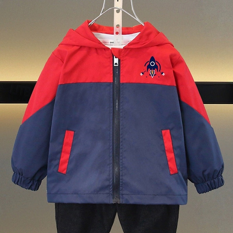 Kids Boys' Hiking Jacket Outdoor Jacket Outerwear Color Block Long Sleeve Zipper Pocket Comfort Windproof Breathable Coat Outdoor Fashion Daily Rust Green / Blue Spring Fall 4 years+2