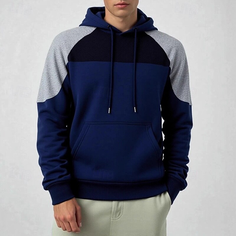 Men's Hoodie Black Navy Blue Khaki Gray Hooded Color Block Patchwork Pocket Sports & Outdoor Daily Holiday Polyester Streetwear Basic Casual Fall Winter Clothing Apparel Hoodies Sweatshirts3