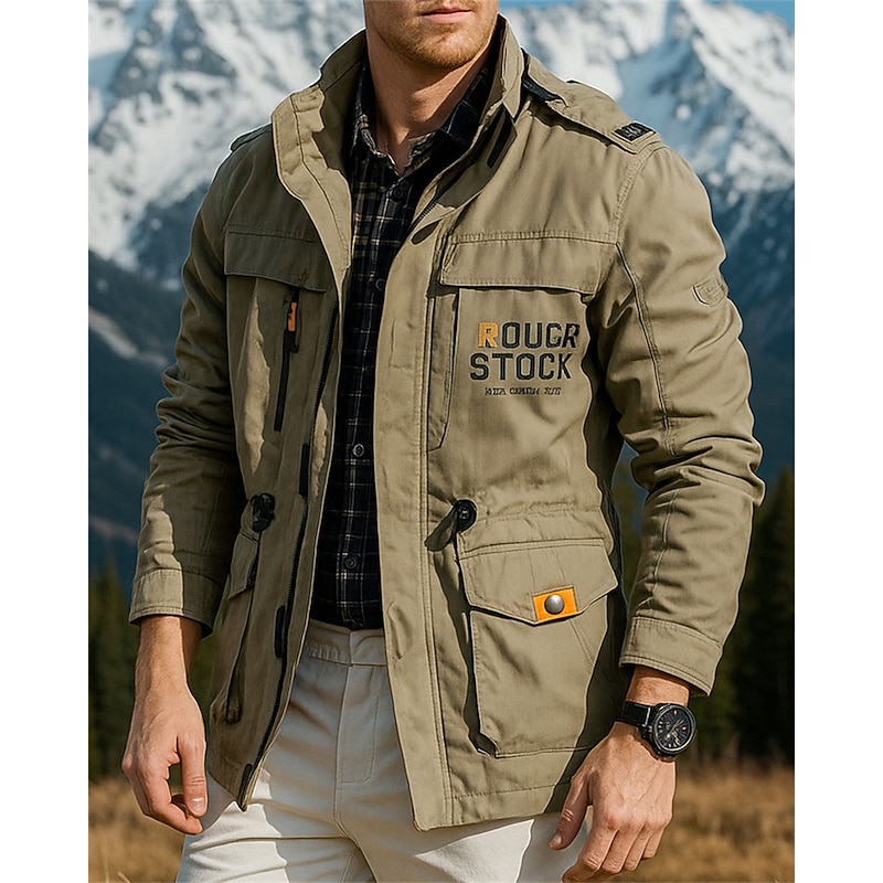 Men's Windbreaker Hiking Jacket Rain Coat Outdoor Waterproof Windproof Hiking Outfits Hiking Clothes Spring Autumn / Fall Jacket Hunting Camping / Hiking / Caving Running Printing Khaki