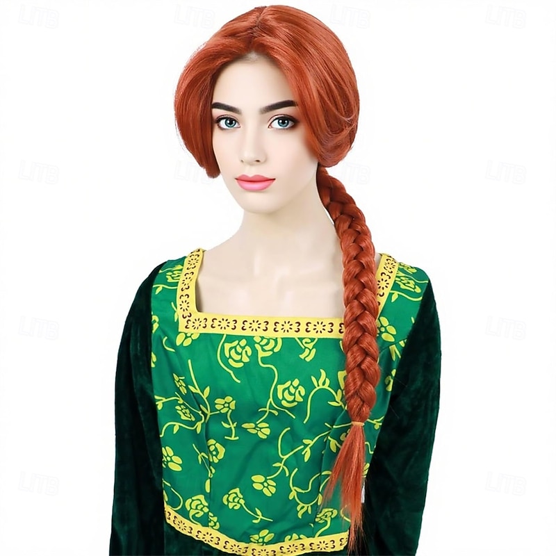 Long Reddish Brown Braided Wigs For Women Costume Auburn Synthetic Anime Wig For Halloween Cosplay Party Use