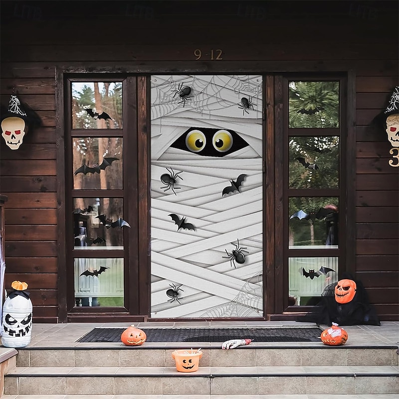 Halloween Door Cover Outdoor Banners Zombie Containment Unit Mummy 3D Dark Punk Gothic Style Party Outdoor Shooting Backgrounds Front Door Wall Porch Home Decor3