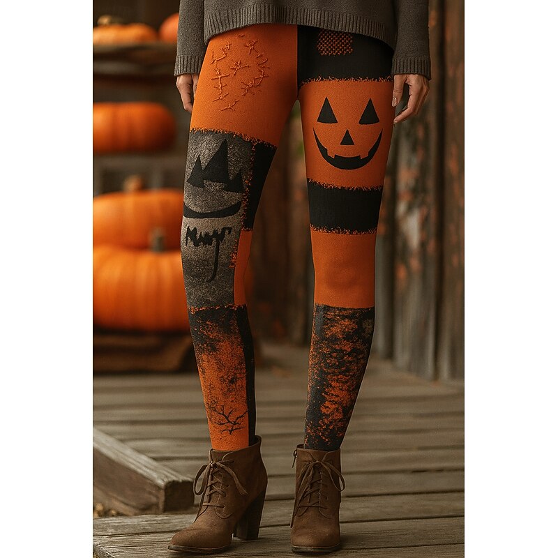 Halloween Women's Leggings Vacation Vintage Ethnic Style Full Length High Waist Graphic Skull 3D Print Quick Dry Breathability Soft Stretchy Outdoor Home Causal Yellow Red Blue Orange Fall Skinny