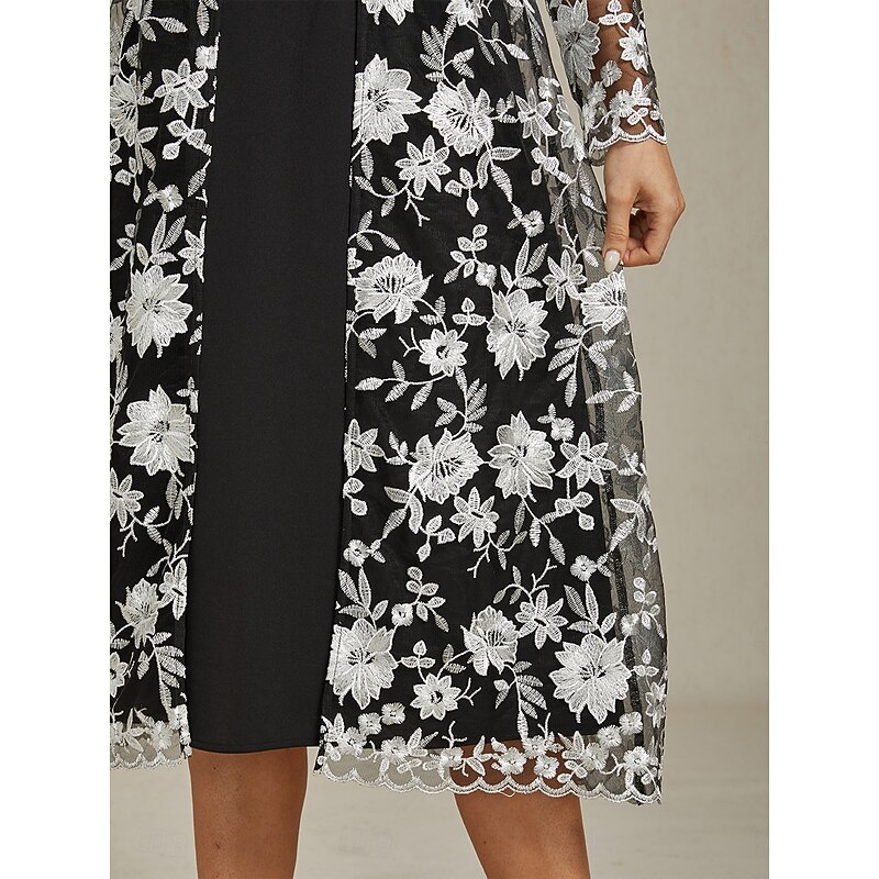 Women's Coat Breathable Lace Embroidered Elegant Floral Formal Wedding Party Long Crewneck Loose Fit Long Sleeve Outerwear Black Summer Spring4