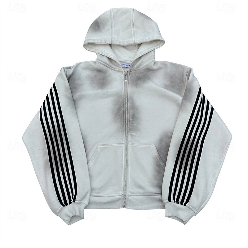 Men's Hoodie Full Zip Hoodie Gray Hooded Stripes Pocket Sports & Outdoor Daily Holiday Polyester Streetwear Basic Casual Spring Fall Clothing Apparel Hoodies Sweatshirts2
