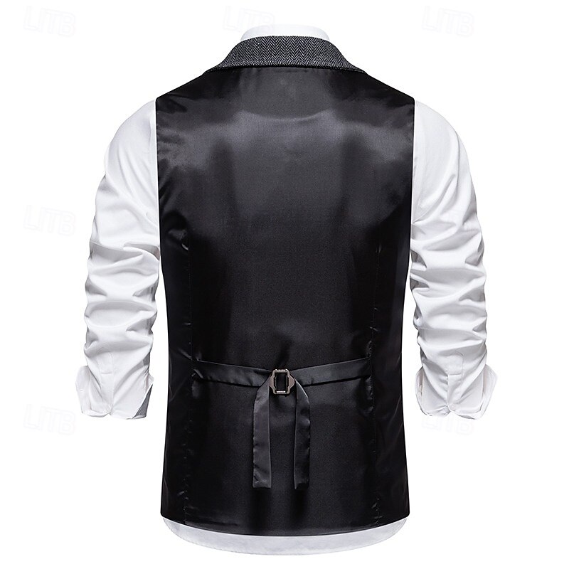 Men's Vest Waistcoat Formal Wedding Party Vintage Classic & Timeless Fall & Winter Polyester Solid Color Single Breasted Blazer Dark Gray Navy Blue Brown4