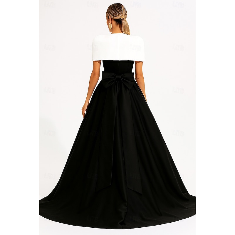 Black White Ball Gown A-Line Evening Gown Elegant Formal Dress Formal Wedding Floor Length Sleeveless High Neck Pink Dress Satin with Pocket Shawl 20252