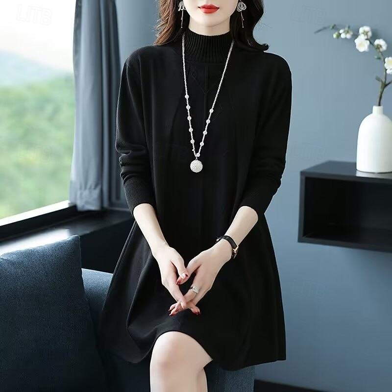 Women's Mini Dress Sweater Dress Casual Dress Elegant Fashion Modern Outdoor Daily Going out Regular Fit Plain Long Sleeve Turtleneck Black Light Green Blue Brown Spring Autumn3