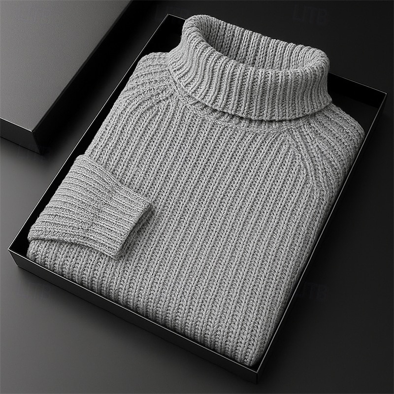 Men's Sweater Pullover Sweater Jumper Ribbed Knit Regular Tops Knitted Minimalist Plain Turtleneck Knitwear Contemporary Casual Daily Wear Clothing Apparel Fall Winter Black White M L XL