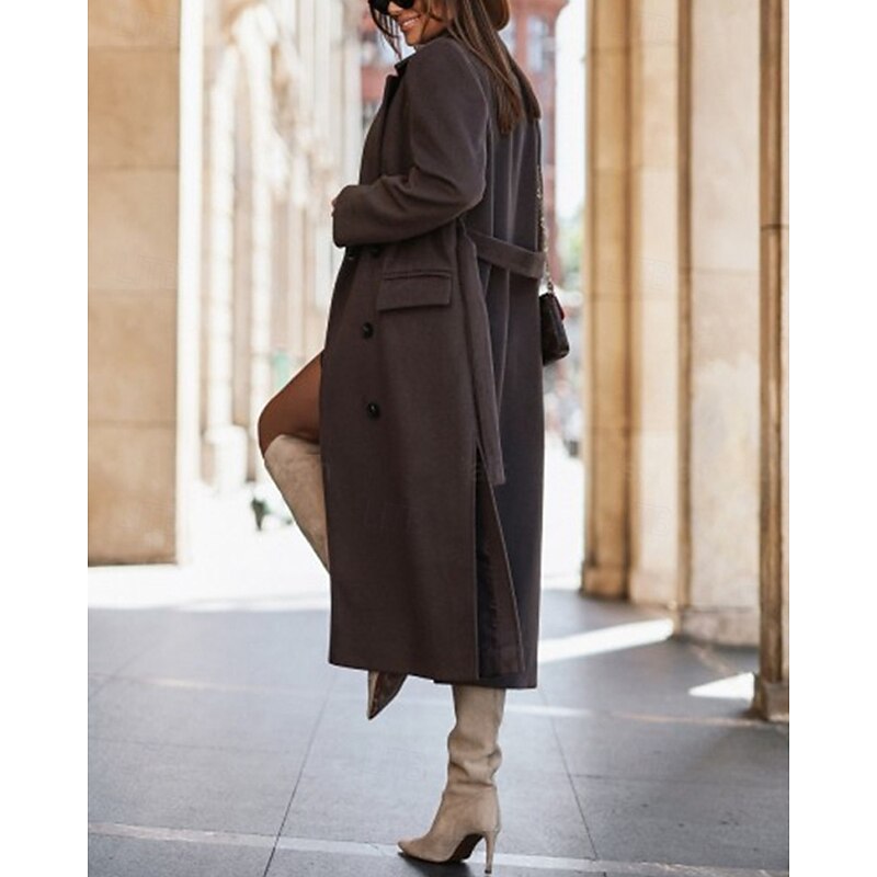 Women's Casual Jacket Warm Comfortable Pocket Buttons Fashion Outdoor Plain Going out Weekend Single Breasted Regular Lapel Regular Fit Long Sleeve Outerwear Black White Pink Fall Winter4