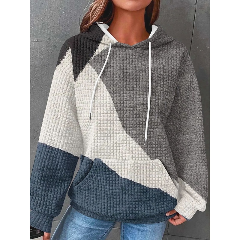 Women's Pullover Hoodie Sweatshirt Plaid Casual Long Sleeve Hooded Regular Tops Street Dailywear Pocket Print Yellow Blue Dark Gray Gray Fall Winter4