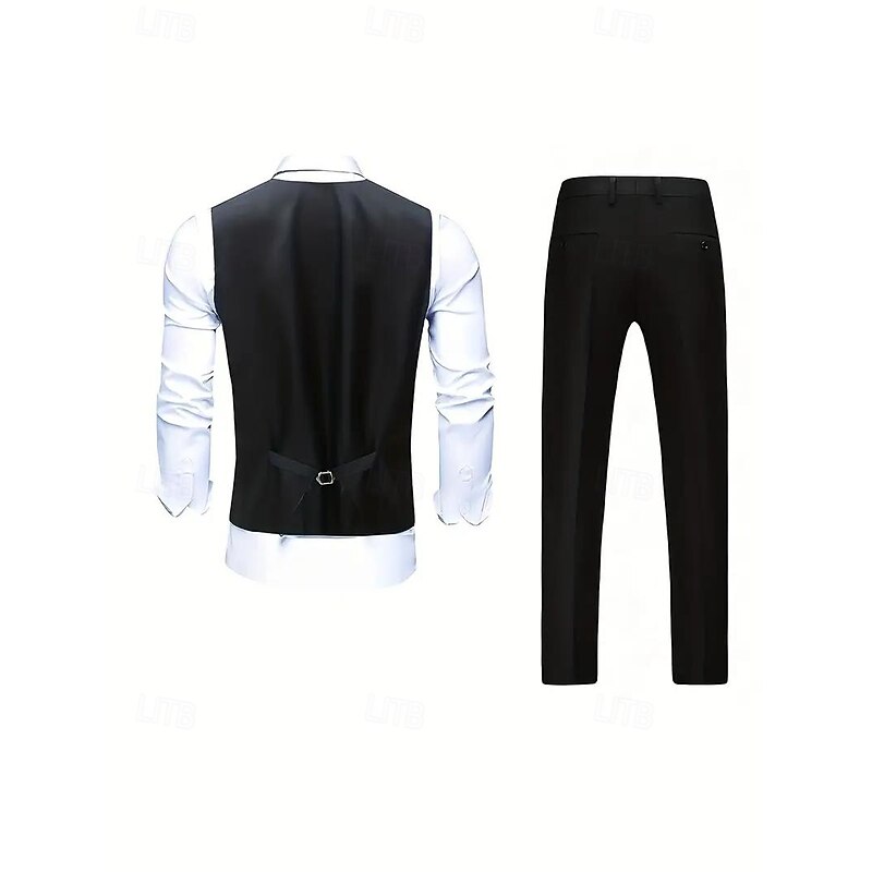 Men's Wedding Party Groomsmen Suits Notch Lapel Black Burgundy Casual Formal Solid Colored Tailored Fit 2 Piece3