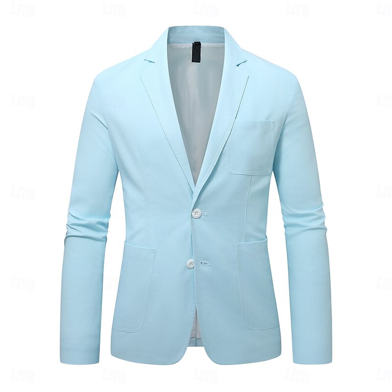 Men's Lightweight Jacket Blazer Jacket Linen Blazer Formal Office Casual Minimalist Summer Spring Cotton And Linen Solid Color Comfy Single Breasted Blazer White Beige Light Blue2