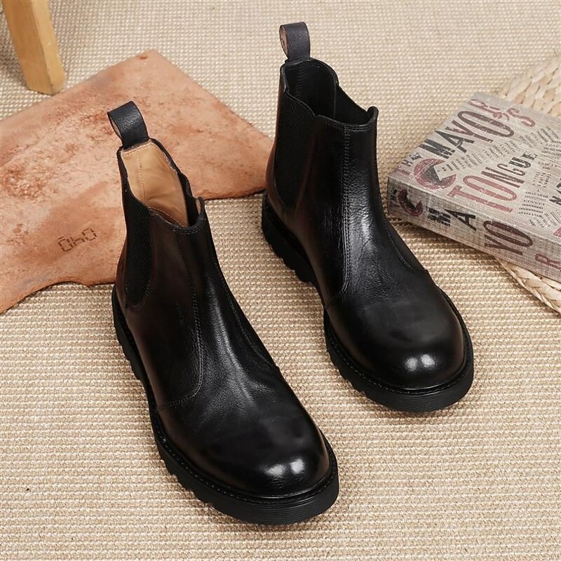 Men's Brown Leather Chelsea Boots – Classic Slip-On Ankle Boots with Elastic Side Panels for Business, Casual and Daily Wear3