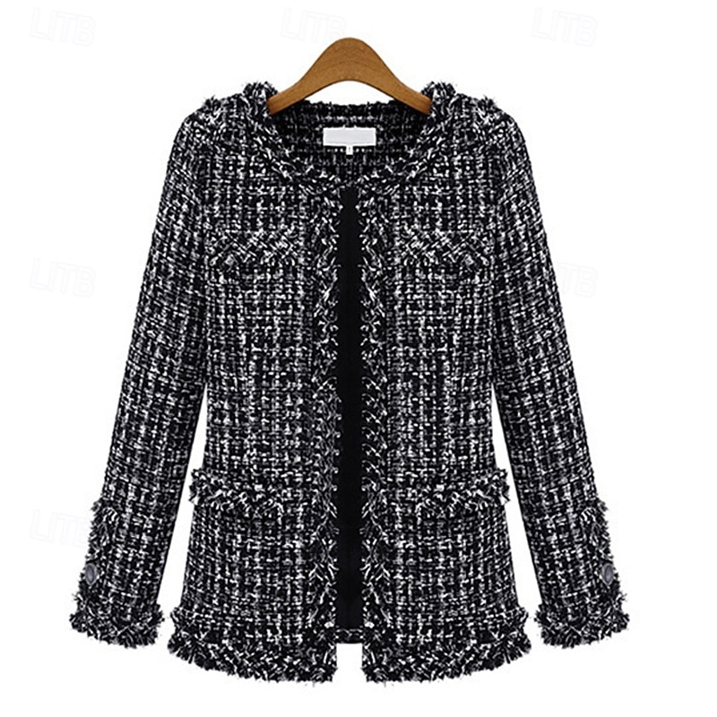 Women's Winter Coat Casual Jacket Comfortable Breathable Pocket Fashion Daily Plaid Outdoor Casual Daily Regular Crewneck Regular Fit Long Sleeve Outerwear Black Fall Winter