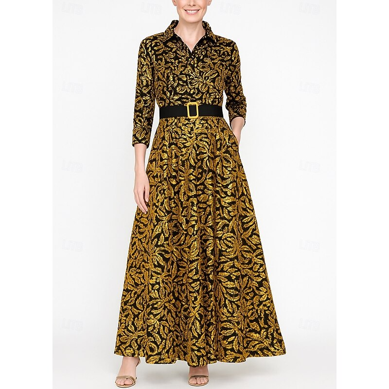 A-Line Mother of the Bride Dress Elegant Bateau Neck Floor Length Sequined Long Sleeve with Lace Sash / Ribbon4