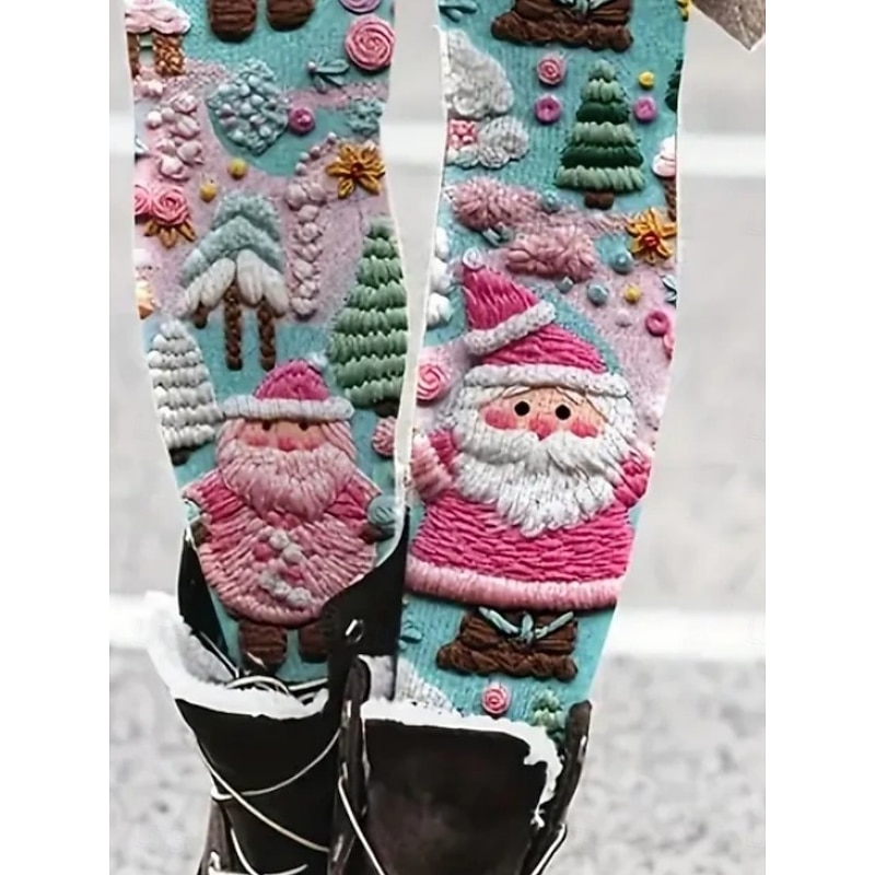 Women's Chinos Leggings Cozy Leggings Vacation Casual Full Length High WaistPantsUgly Christmas Santa Claus Printing Thermal Warm Comfortable Stretchy Vacation Casual Daily Blue Summer Spring Fall3