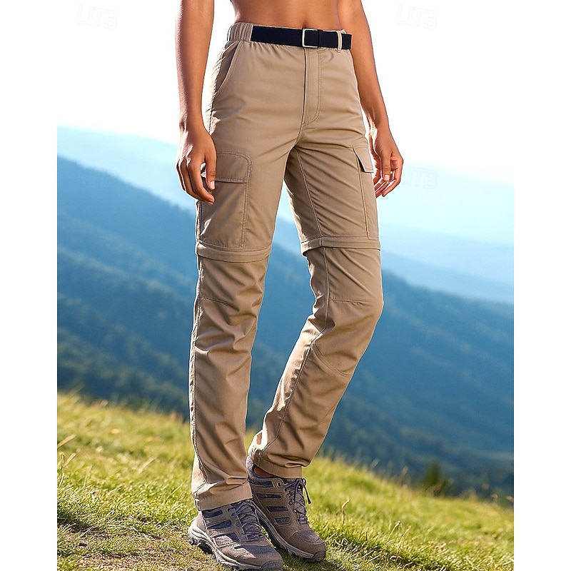 Women's Convertible Zip Off Pants Hiking Pants Trousers Waterproof pants Softshell Pants Outdoor Regular Fit Waterproof Windproof Bottoms Pocket Elastic Waist Black Army Green Camping / Hiking Running