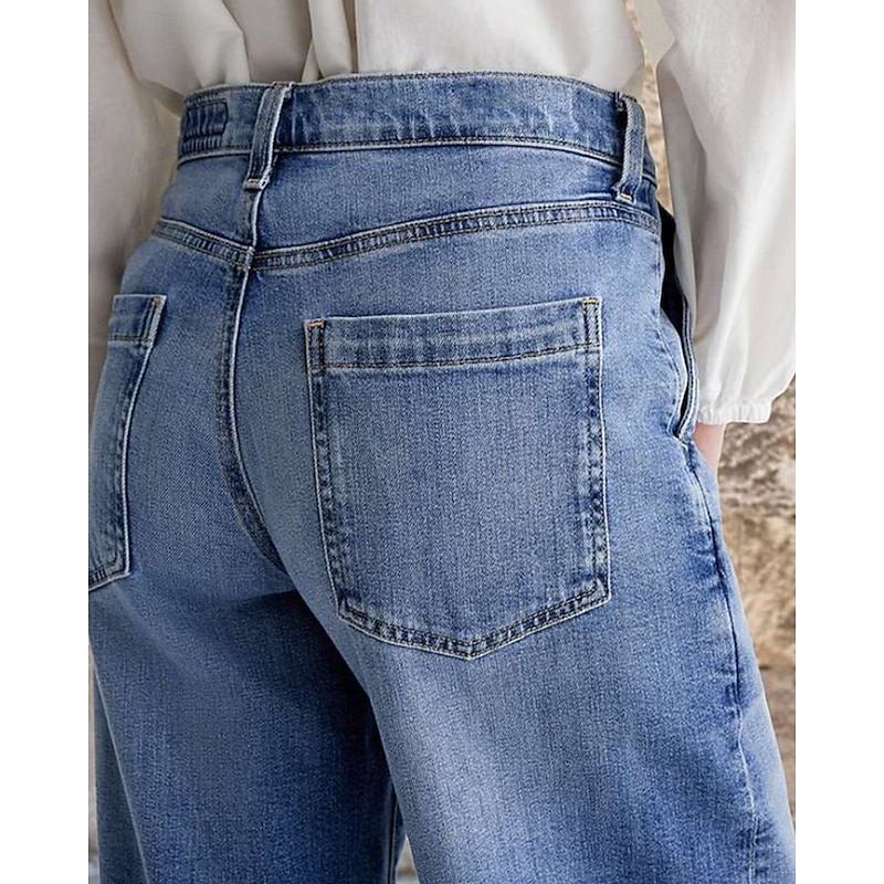 Women's Jeans Wide Leg Fashion Streetwear Casual Full Length Medium Waist Plain Pocket Comfortable Micro-elastic Outdoor Vacation Street Blue Spring Fall Loose Fit4