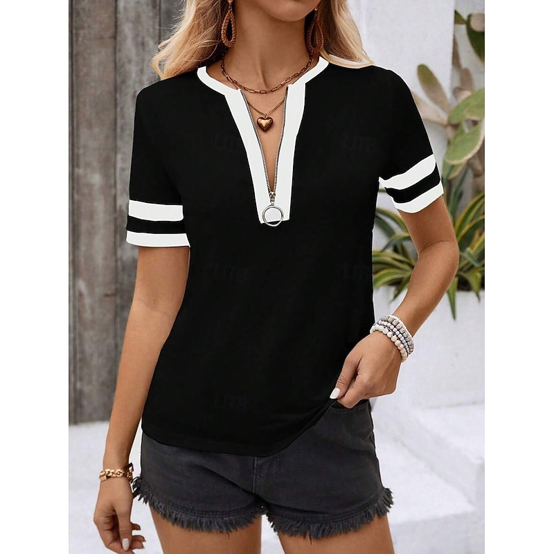 Women's T Shirt Plain Fashion Modern Casual Short Sleeve V Neck Regular Tops Daily Weekend Black Wine Army Green Blue Khaki Summer Spring