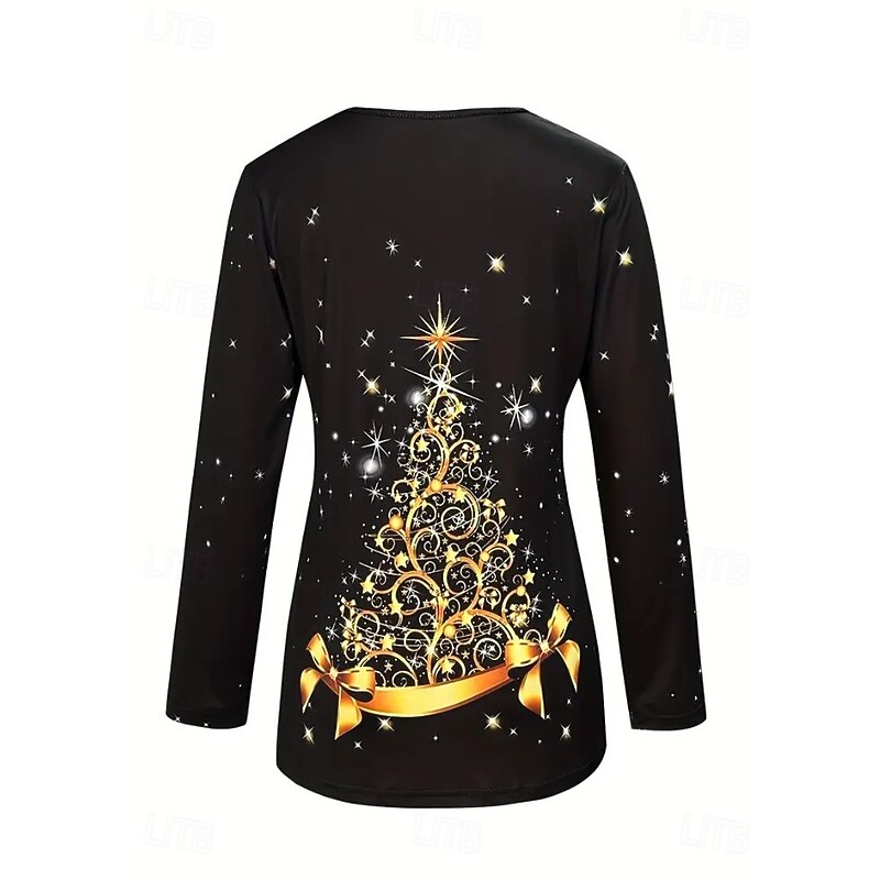 Christmas Women's T Shirt Graphic Snowman Christmas Tree Vintage Stylish Classic Long Sleeve V Neck Regular Tops Daily Print White / Black Black+White+Red Black Wine Red Spring Fall Winter2
