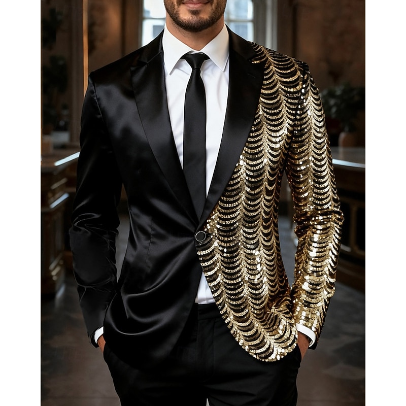 Men's Blazer Business Cocktail Party Wedding Party Fashion Casual Spring Fall Polyester Color Block Pocket Buttons Comfortable Single Breasted Blazer Gold