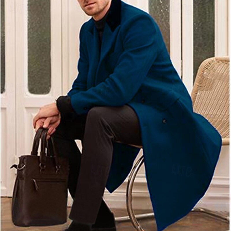 Men Overcoat Peacoat Long Trench Coat Trench Coat Casual Fall Winter Polyester Outerwear Clothing Apparel Classic Notch lapel collar4