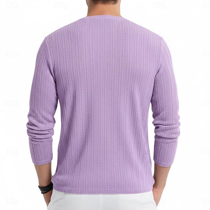Men's T Shirt Ribbed Knit tee Tee Top Long Sleeve Shirt Long Sleeve V Neck Spring Fall Winter Plain Pit Strip Fashion Designer Basic Jacquard Knitting Vacation Street Casual Blue Purple Brown Top Tee2