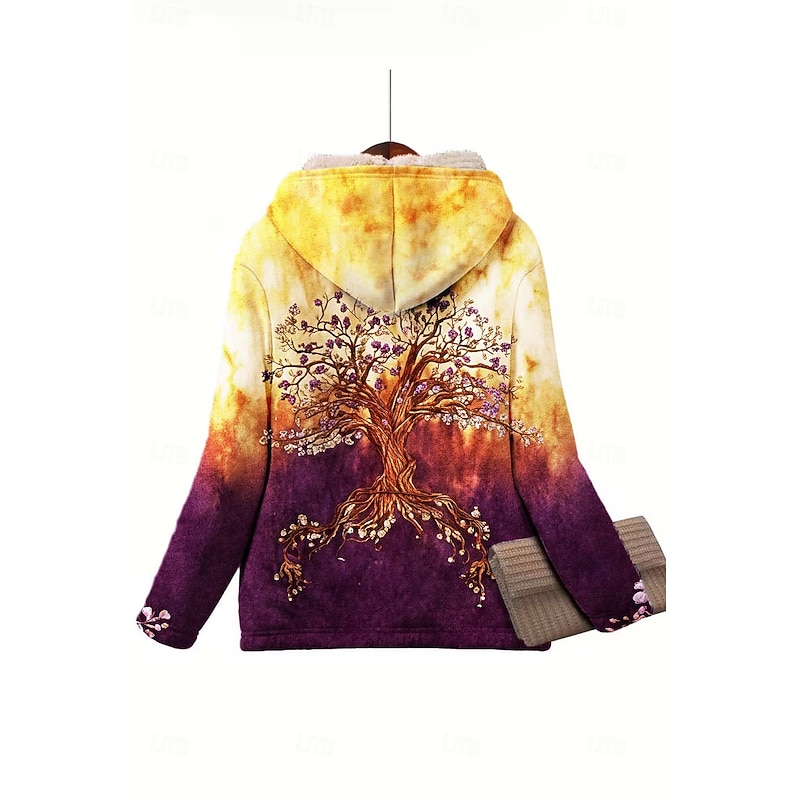 Women's Zip Up Hoodies Graphic Geometric Paisley Elegant Warm Vintage Long Sleeve Hooded Regular Tops Home Work Party Evening Wear Zip Up Zipper Print Yellow Spring Fall Winter2