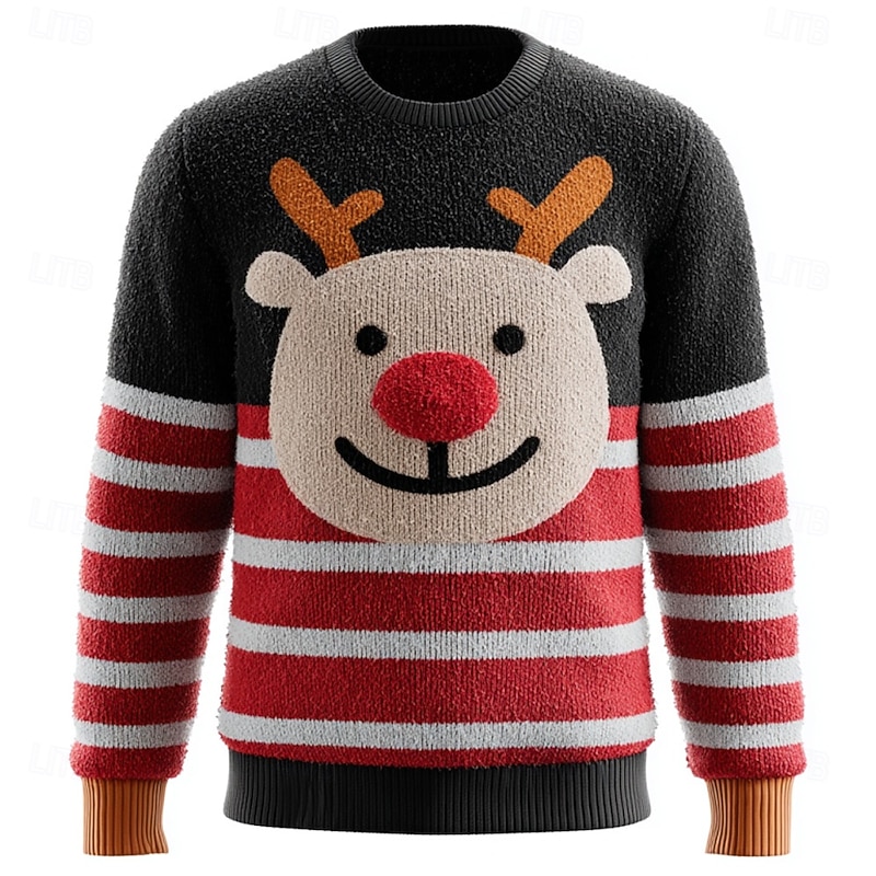 Ugly Christmas Sweater Men's Elk Pullover Sweater Jumper Knitwear Crewneck Casual Vacation Daily Festival 3D Print Keep Warm Long Sleeve Fall Winter Black A Black B Black3