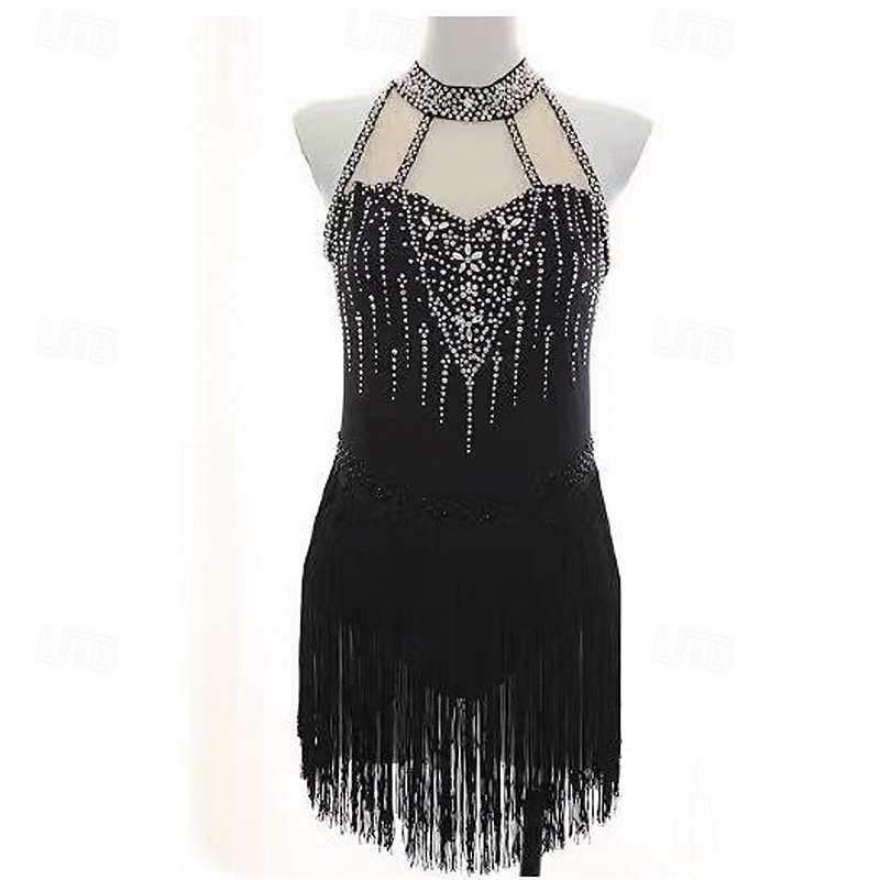 Figure Skating Dress Women's Girls' Ice Skating Dress Black Patchwork Thumbhole Mesh Spandex Stretchy Training Practice Professional Skating Wear Thermal Warm Crystal / Rhinestone Sleeveless Ice