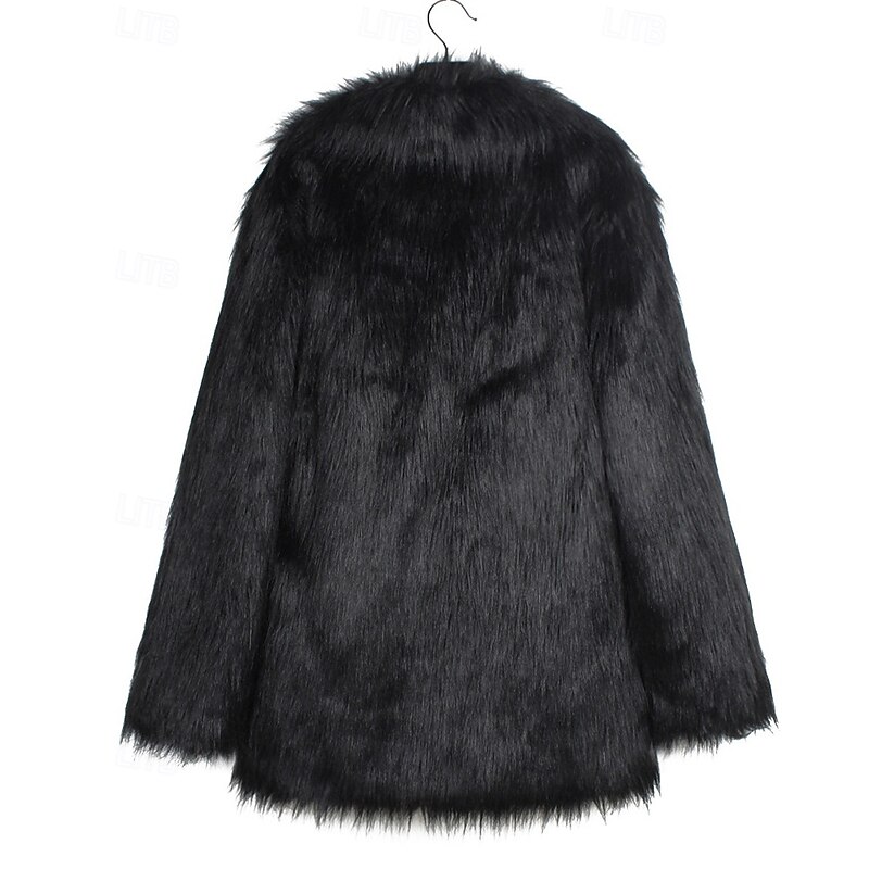 Women's Coat Faux Fur Coat Warm Comfortable Furs & Leathers Fashion Plain Vacation Daily Wear Going out Weekend Long Turndown Regular Fit Long Sleeve Outerwear Black Fall Winter4