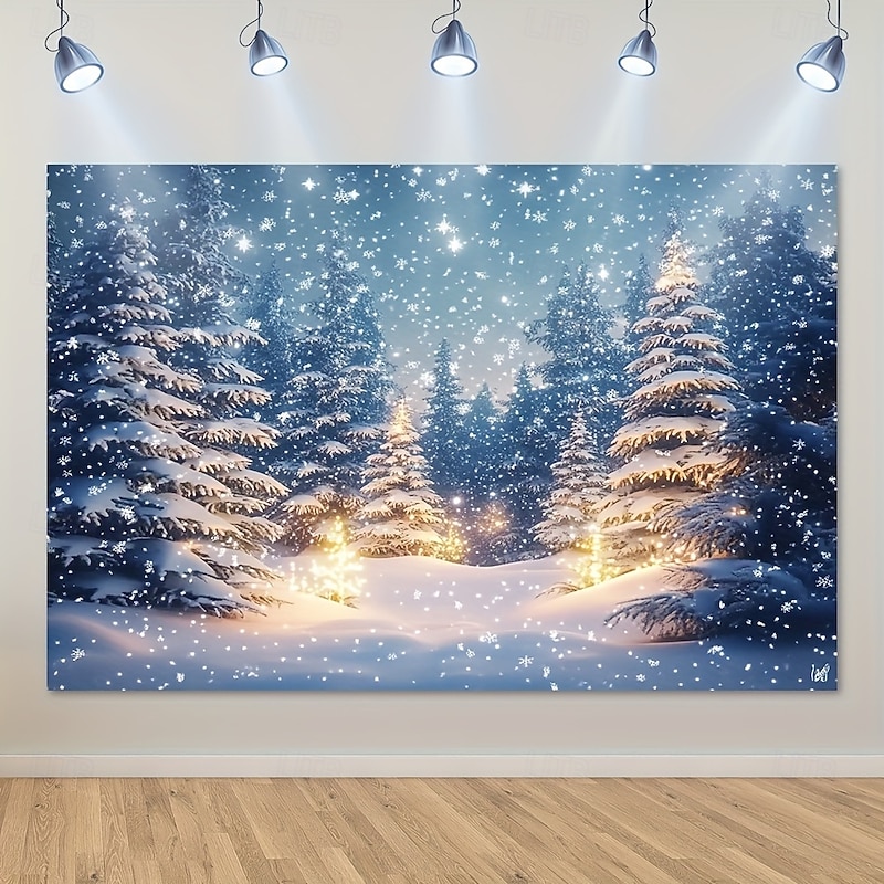 Christmas Snow Scene Tapestry, Holiday Wall Hanging Background, Decorative Backdrop for Bedroom, Living Room, or Party