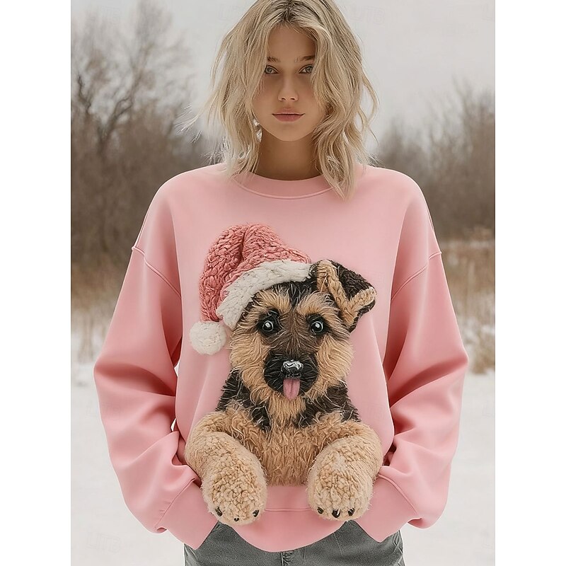 Women's Pullover Graphic Animal Warm Classic Casual Long Sleeve Crew Neck Regular Tops Home Street Dailywear Print Black Pink Khaki Beige Fall Winter2