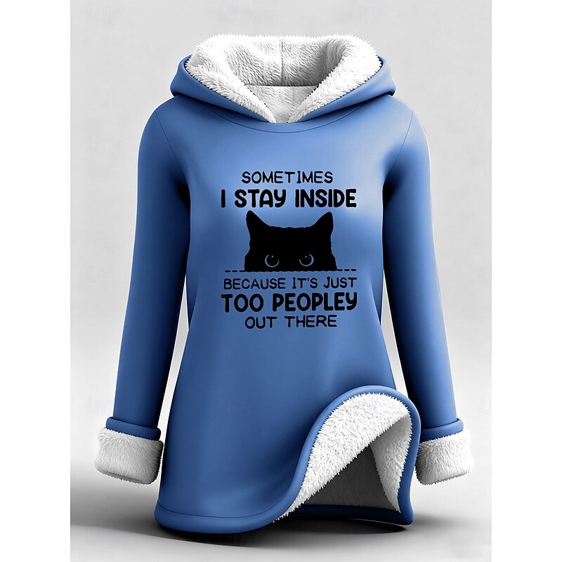 Women's Pullover Hoodie Sweatshirt Graphic Letter Warm Casual Sherpa Fleece Long Sleeve Hooded Long Tops Street Dailywear Casual Print Pink Dark Pink Red Blue Gray Fall Winter