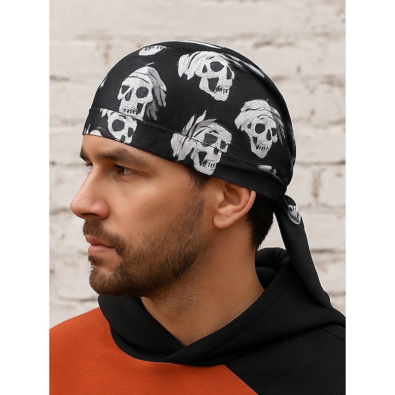 Men's Halloween Skull Bandana Pirate Headscarf – Gothic Durag Head Wrap for Costume Party, Cosplay and Night Out - Main Image