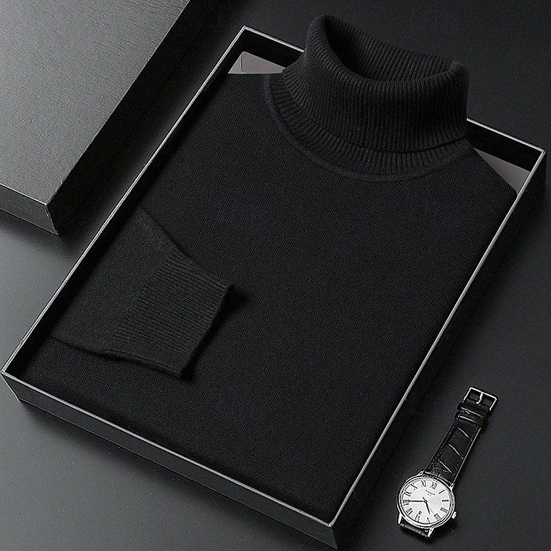 Men's Sweater Pullover Sweater Jumper Ribbed Knit Regular Tops Knitted Slim Fit Plain Turtleneck Knitwear Contemporary Casual Daily Wear Clothing Apparel Fall Winter Camel Black M L XL4