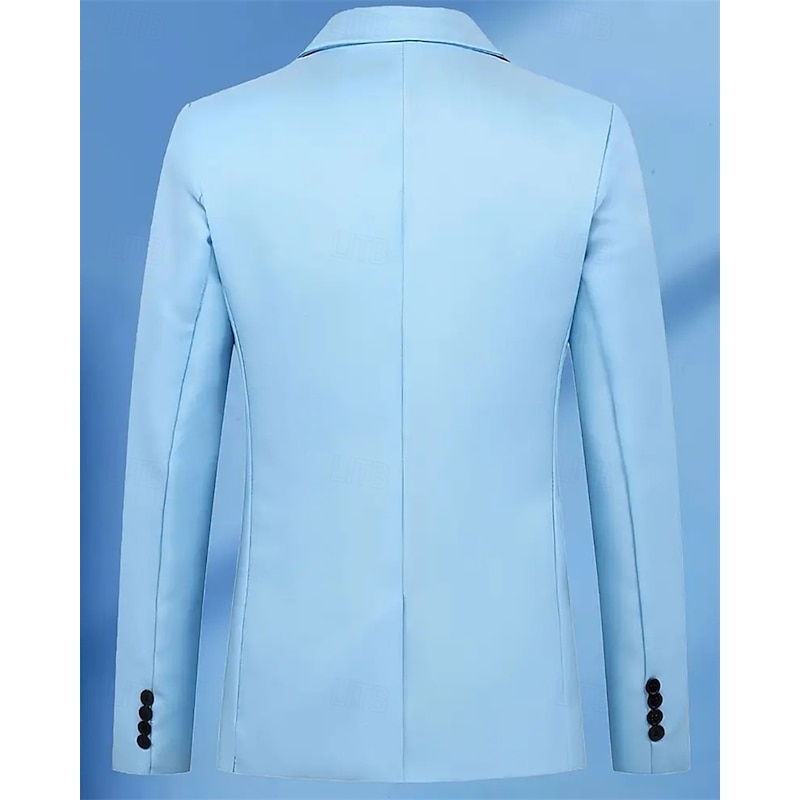 Men's Blazer Business Cocktail Party Wedding Party Fashion Casual Spring Fall Polyester Plain Pocket Buttons Comfortable Single Breasted Blazer Black Navy Blue Sky Blue2