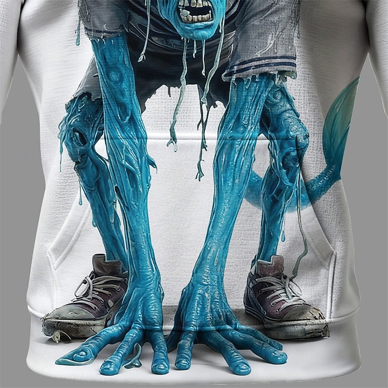 Halloween Men's Monster Hoodie Fashion Daily Hooded Vacation Party Streetwear White Drawstring Pocket Printing Fall Winter Designer3