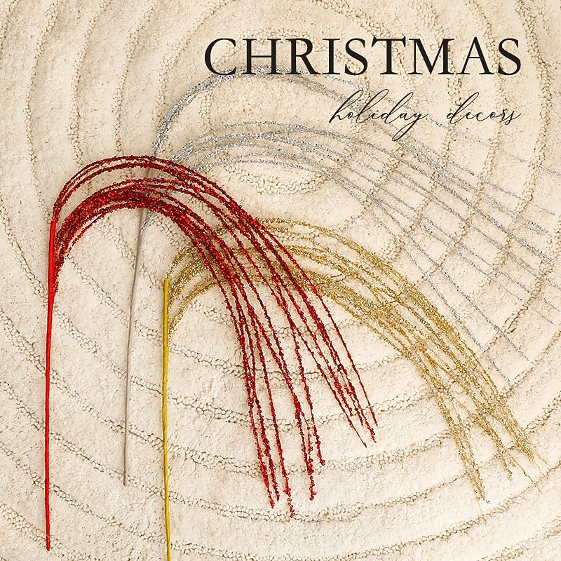 3 Pack Christmas Glitter Tree Picks Ornaments, Gold and Red Sequin Sparkle Stems, Holiday DIY Craft Accessories, Artificial Spray Branches for Xmas Tree Decorations2