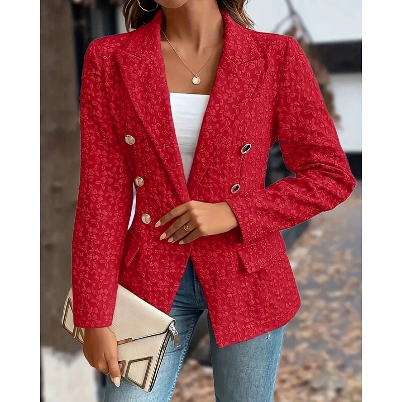 Women's Blazer Comfortable Print Elegant Fashion Outdoor Flower Going out Casual Daily Weekend Cardigan Regular Lapel Regular Fit Long Sleeve Outerwear Black Red Blue Spring Fall4