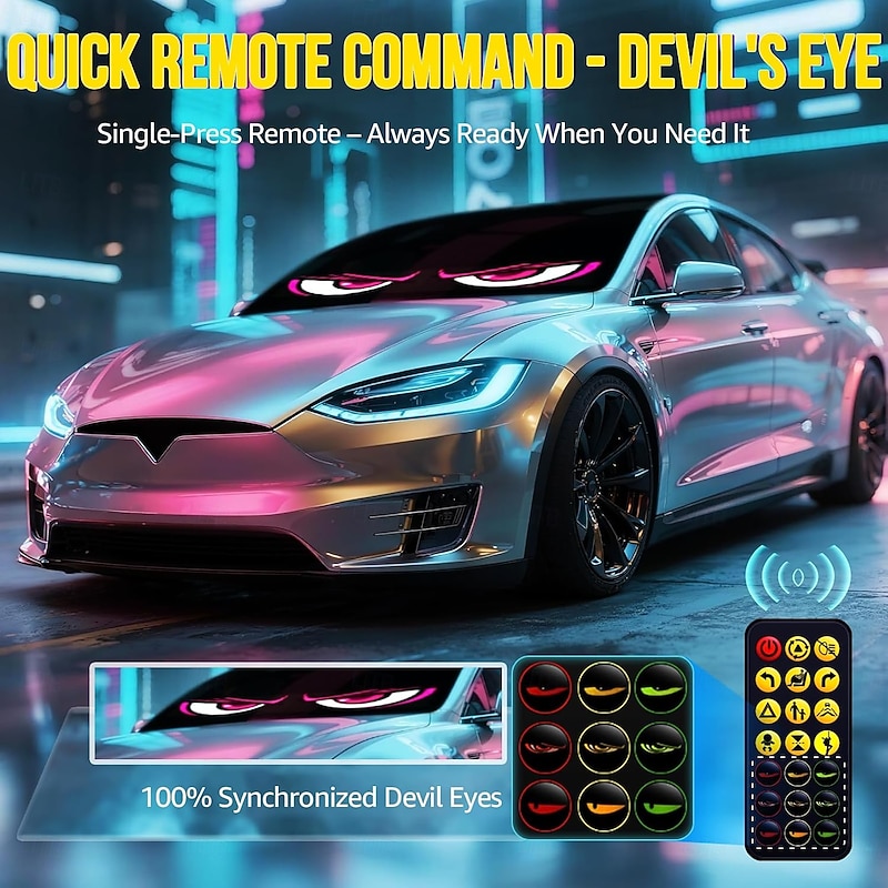 High-Brightness Devil Eyes LED Light Strips for Cars/Trucks/SUVs - 23.6x4.73 Customizable Windshield Decoration with App Control IP68 Waterproof USB-Powered2