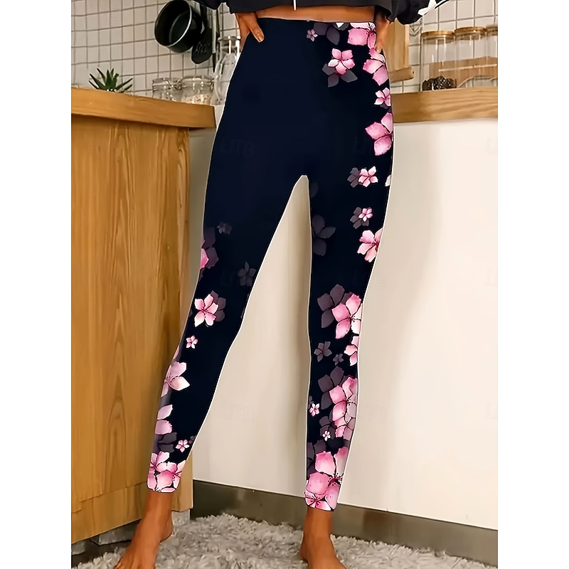 Women's Leggings Vacation Vintage Fashion Full Length High Waist Floral Graphic Abstract Printing Thermal Warm Soft Breathable Stretchy Vacation Street Causal Pinky Spring Fall Winter Slim Fit3